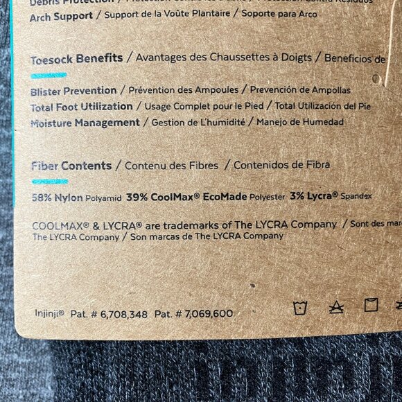 2-Pack Injinji Toe Socks Trail Midweight Crew L Granite - Picture 8 of 11